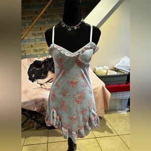 Sugar Thrillz Light Blue Floral Ruffle Chemise with Pink Roses